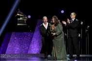 Yannick Nézet-Séguin and Latonia Moore accept the "Best Opera Recording" award for "Blanchard: Champion" onstage during the 66th GRAMMY Awards (Photo by Leon Bennett/Getty Images for The Recording Academy)